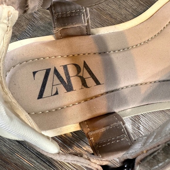 Zara Platform Platform Sandals Strappy Satin Effect Beige Shoes Size EU 37/ US 7 - Picture 11 of 14